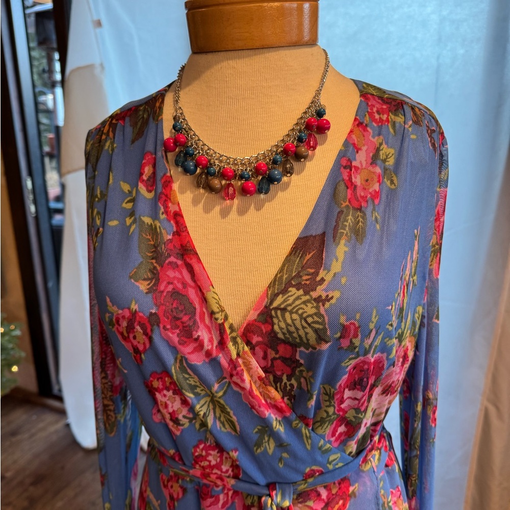 NWT- Betsey Johnson L/S Floral Wrap Dress - Picture 4 of 9